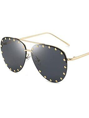 Oversized Aviator Sunglasses Rivet Studded UV400 Rimless Metal Festival Fashion